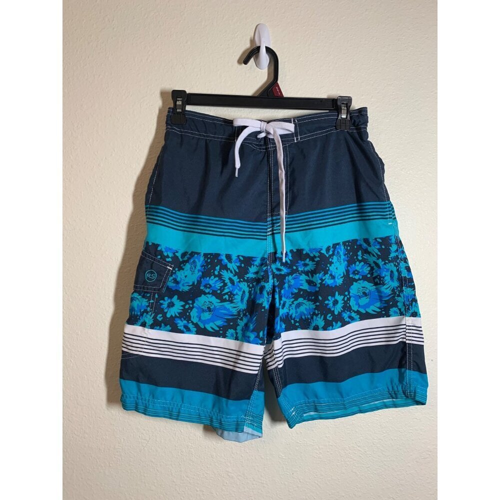 RS Surf Men Swim Shorts Size Small Blue Floral Beach Pool Summer Casual Vacation